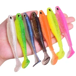 Cebo suave de silicona con ojos 3D, 8cm/11cm, cola en T, Señuelos de pesca Jigging, Wobblers, doble Color, Lucio, aparejos de Swimbait artificiales