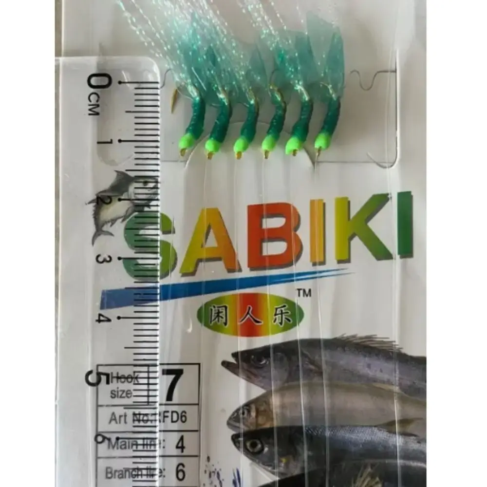 Aparejos de pesca en el mar, señuelos de goma verde, señuelos dorados Sabiki, aparejos de pesca en el mar, anzuelo verde, anzuelos atados dorados, pesca en el mar - imagen 4