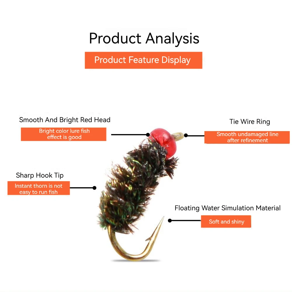 Señuelo de pesca con mosca, cebo de insectos artificiales, 10 piezas, gusano, trucha, púas, anzuelo - imagen 3
