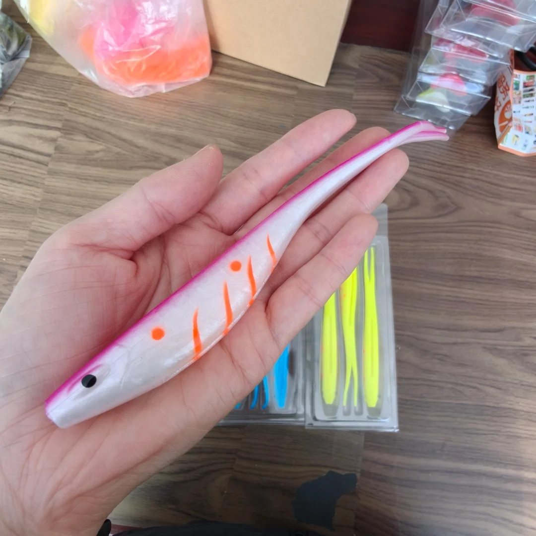 Swolfy 9 Uds 17cm 18g flotante caída tiro cebo suave señuelo de pesca en forma de V cola dividida gusano Topwater Swimbait - imagen 3