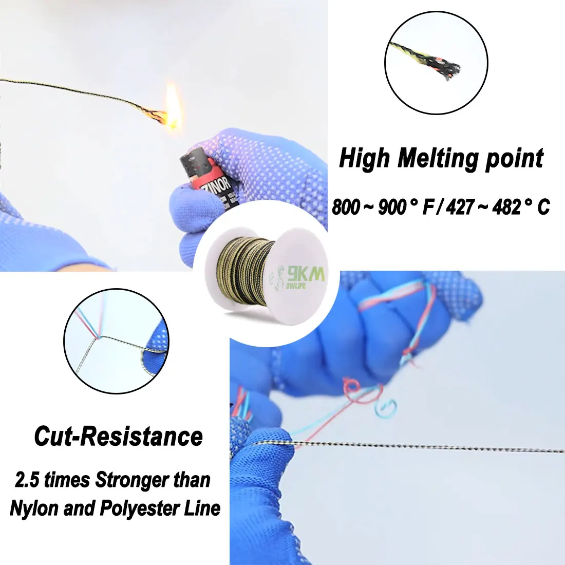 Línea de Kevlar de 80 ~ 400lb, línea de asistencia de pesca trenzada, cuerdas voladoras para cometas, para acampar al aire libre, senderismo, resistente a la suciedad, amarillo y negro, 50 ~ 1000 pies - imagen 4