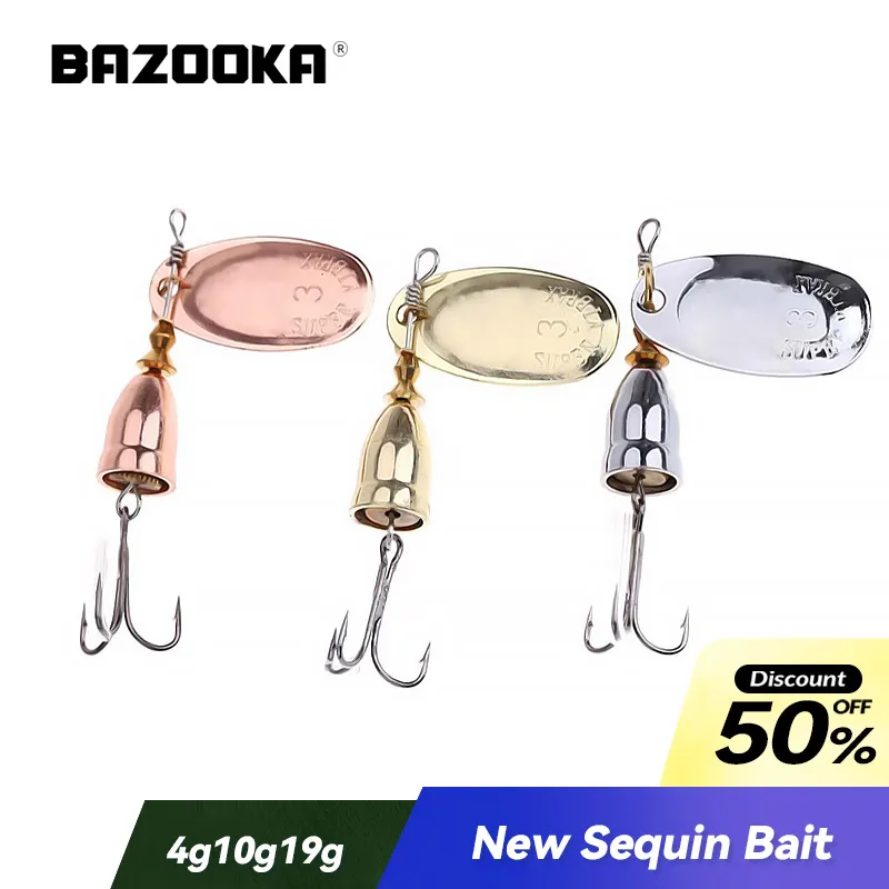 Bazooka giratorio Spinner Metal 4g 6g 9g10g16g19g latón duro Artificial cuchara cebo anzuelo triple aparejos para Lucio señuelo de pesca