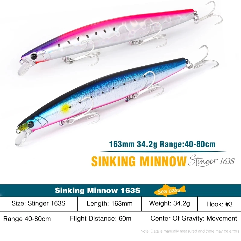 TSURINOYA 4 Uds STINGER 163S lanzamiento Ultra largo hundimiento pececillo de agua salada 163mm 34,2g señuelo de pesca de mar cebos duros grandes artificiales - imagen 4