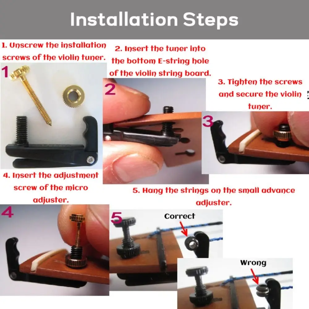 4 unids/set violín de Metal afinador fino accesorios de instrumentos de cuerda para 1/2-1/4 3/4-4/4 tamaño violín ajustador de cuerdas
