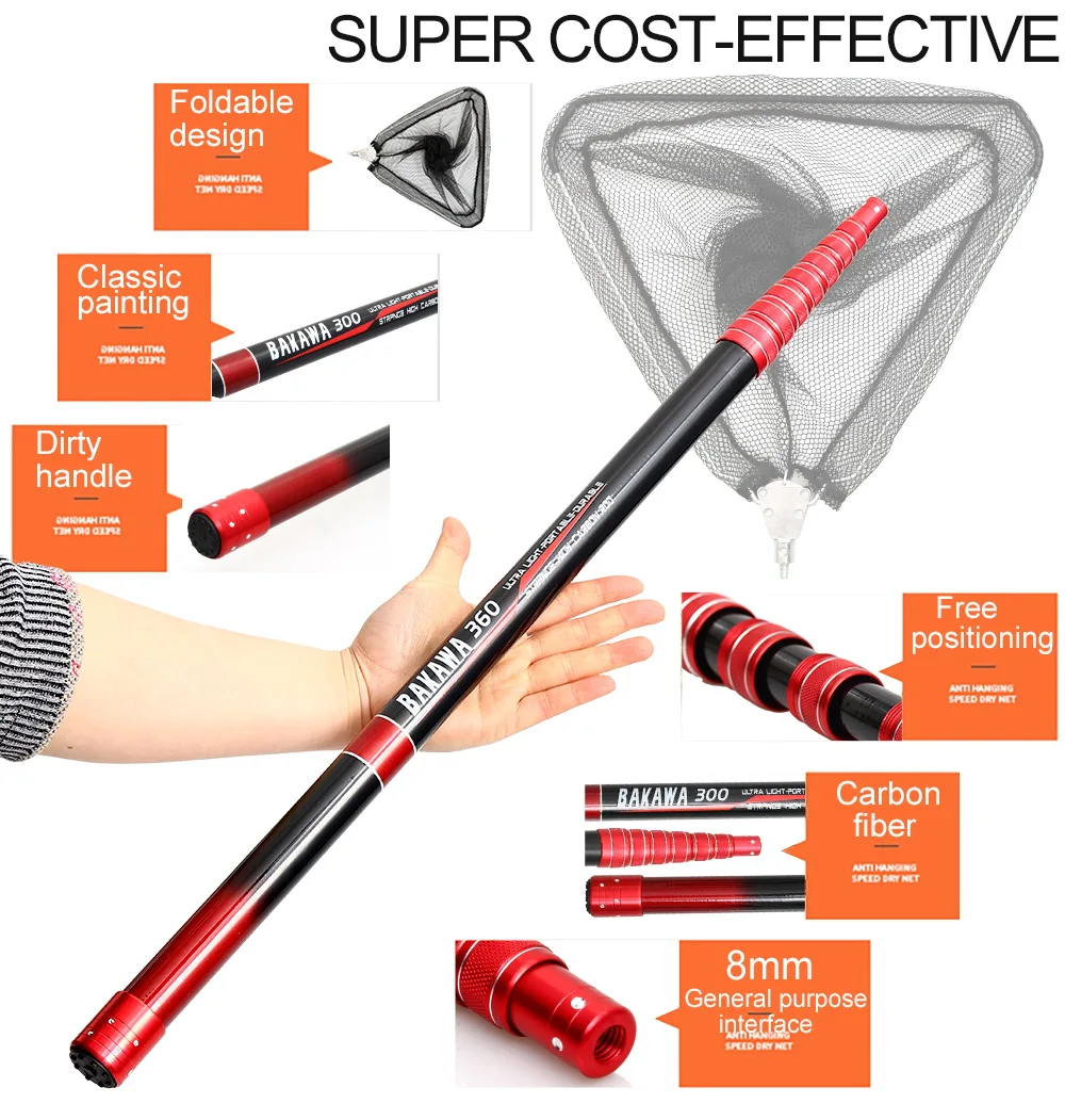 Red de pesca retráctil de posicionamiento de carbono ultraligera, poste plegable telescópico, 4M, 3,6 M, 3,0 M, 2,1 M - imagen 5