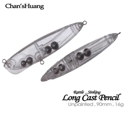 Chan'sHuang 10 Uds. Señuelos de pesca en blanco sin pintar 9cm 16g imán de lápiz de fundición larga en el interior DIY señuelo de pesca Artificial hecho a mano