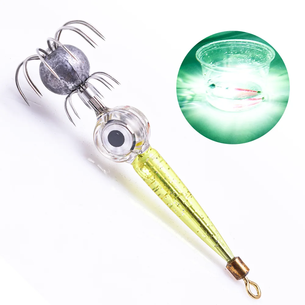 Este señuelo de pesca presenta un diseño único con un ojo brillante y múltiples ganchos para una captura efectiva