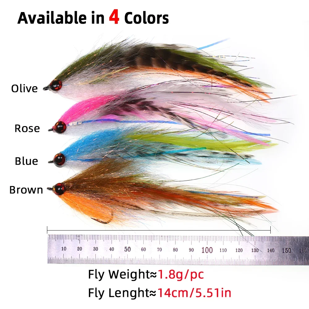 Wifreo 1 pieza/4 piezas # 2/0 epoxi 3D ojo de pez gran juego Streamer mosca Grizzly sillín Hackle mosca pesca moscas trucha Muskie Señuelos de pesca - imagen 4
