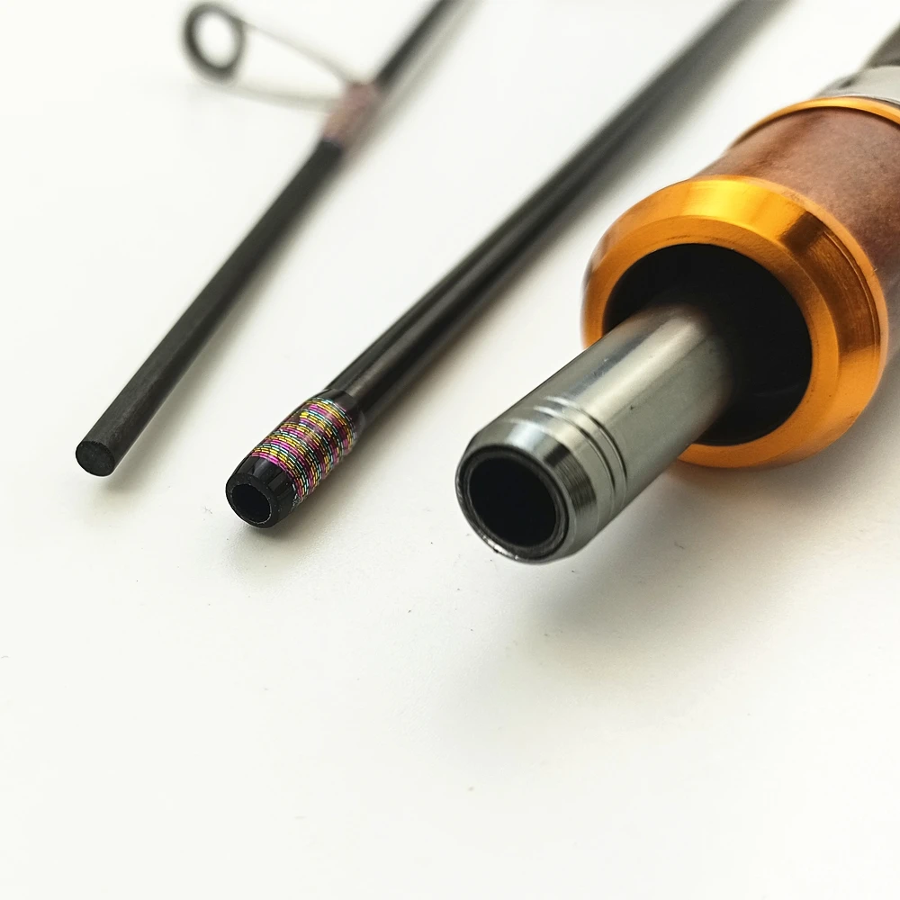 Caña de pescar de trucha con punta sólida de carbono con mango de madera, luz superior 602UL L potencia 1,4 1,7 1,8 m, 3 secciones, caña giratoria de acción rápida - imagen 4