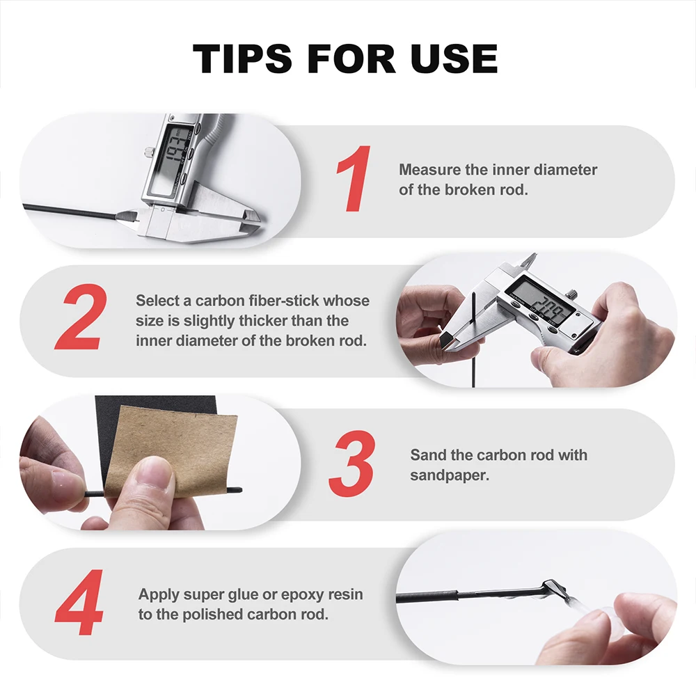 Goture-accesorios de reparación de cañas de pescar, palo de fibra de carbono de 2/4/6/8/10mm para caña de pescar giratoria con herramientas de pesca de papel de lija - imagen 4