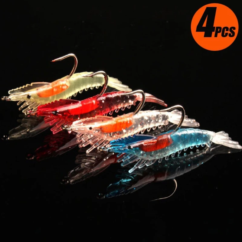 Señuelos de pesca de camarones suaves realistas, cebo Artificial con anzuelos afilados para agua dulce y salada, 4 Uds. - imagen 2