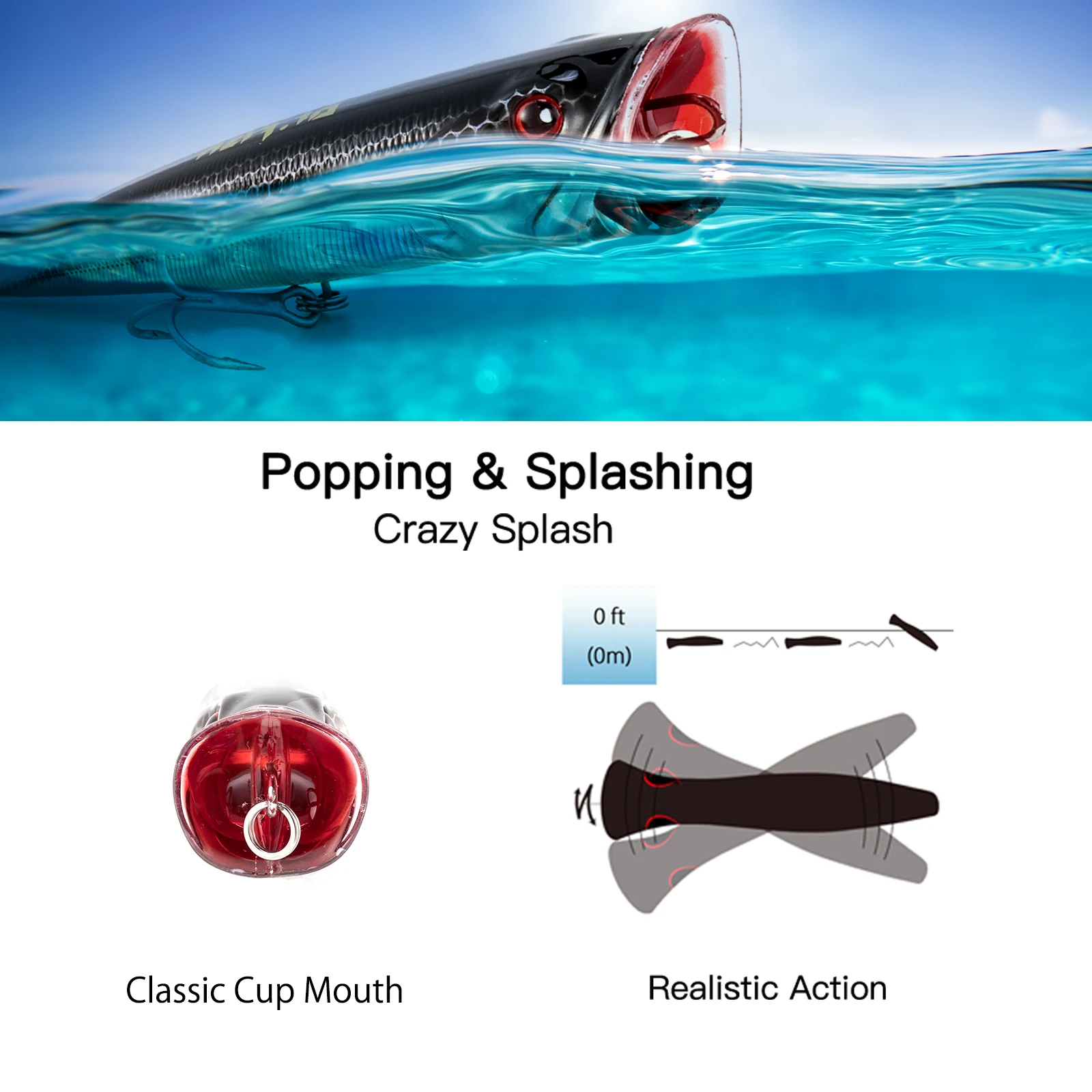 Señuelos de Pesca Popper GT de 3 piezas, 40g, 14cm, cebo Artificial Topwater Wobblers, enchufe de agua salada, atún, Surf, trucha, lubina, alta mar - imagen 5