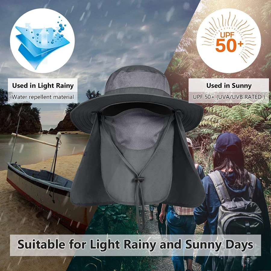 Sombrero de pesca de ala ancha para exteriores UPF 50+, gorra con protección solar con solapa para el cuello y la cara para actividades al aire libre, senderismo y jardín - imagen 5