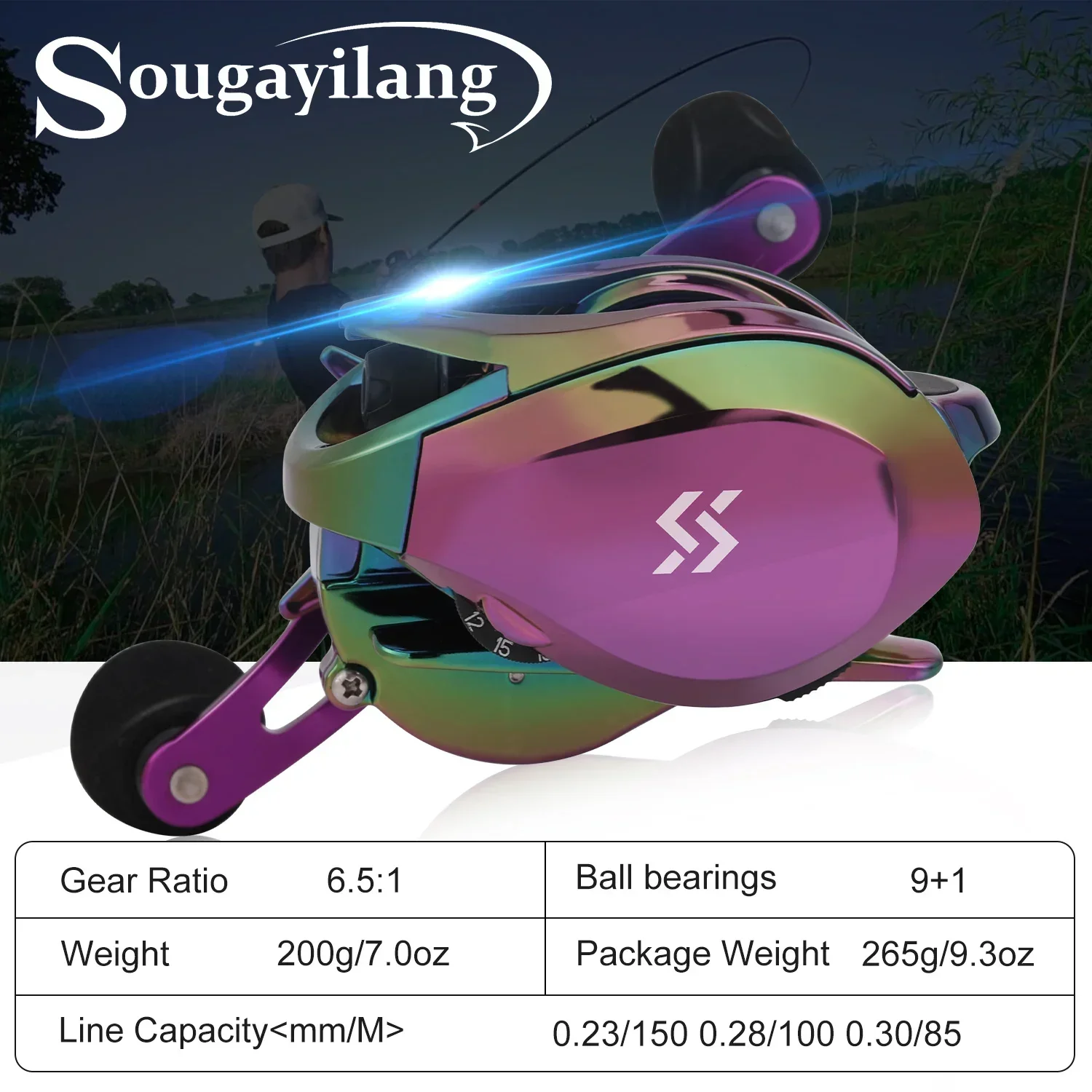 Carrete de Baitcasting Multicolor Sougayilang, relación de engranaje de alta velocidad 6,2: 1, arrastre máximo, carrete de fundición de 10Kg con carrete de aluminio para Lucio - imagen 3