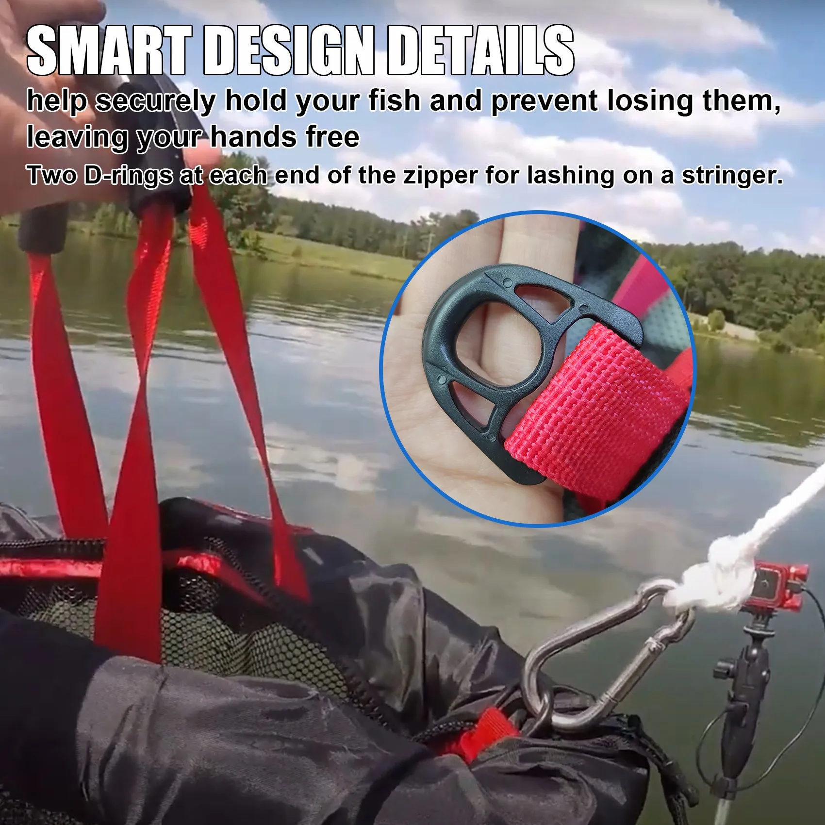 Aventik Cesta flotante para peces Bolsa de pozo vivo con malla de goma reforzada, red de pesca plegable para barcos, kayaks y canoas - imagen 3