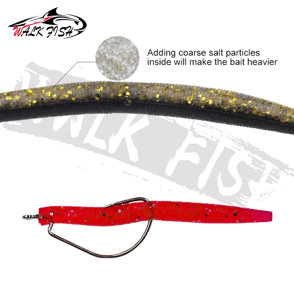 WALK FISH-Palo de gusano suave, cebo de pesca Artificial de 5 piezas, 80mm/105mm, lanzamiento directo, aparejo loco sin peso, gusano de tierra, añadir sal - imagen 3