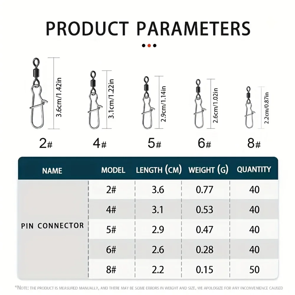 210 unids/caja conector de pesca Pin rodamiento de acero inoxidable giratorio con señuelo para anzuelo a presión aparejos de pesca accesorios - imagen 2