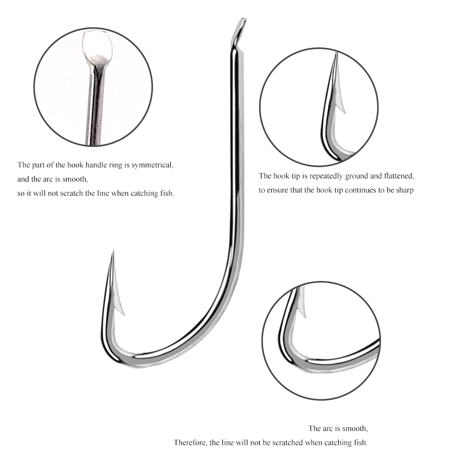 FISH KING-anzuelo de pesca de agua salada, 100 Uds., acero rico en carbono, anzuelo de gusano individual blanco, manivela, anzuelo de púas para aparejos de pesca de lubina - imagen 3