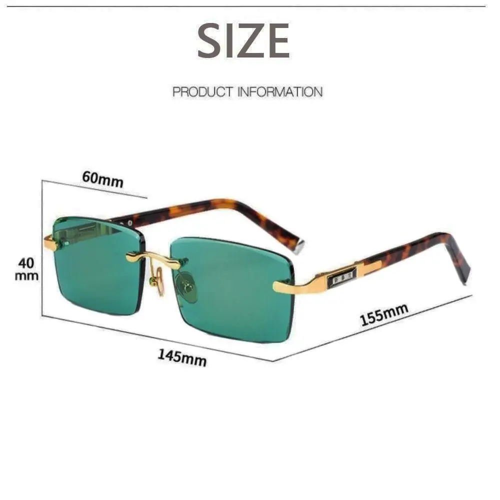 Gafas de sol sin marco para hombre, gafas de sol con estampado de leopardo y piedra de cristal verde para exteriores, protección UV, gafas negras para ciclismo - imagen 4