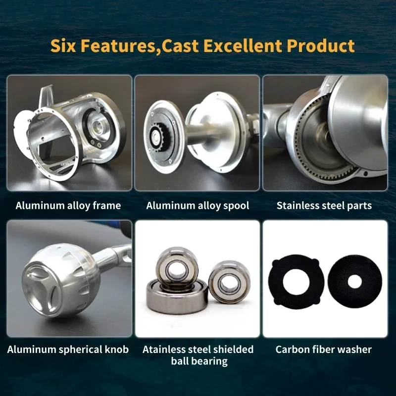 Carrete de Jigging lento de invierno, accesorios de artículos de pesca de agua salada, aleación de aluminio, Ruedas de pesca de barco de Metal completo, equipo de aguas profundas - imagen 4