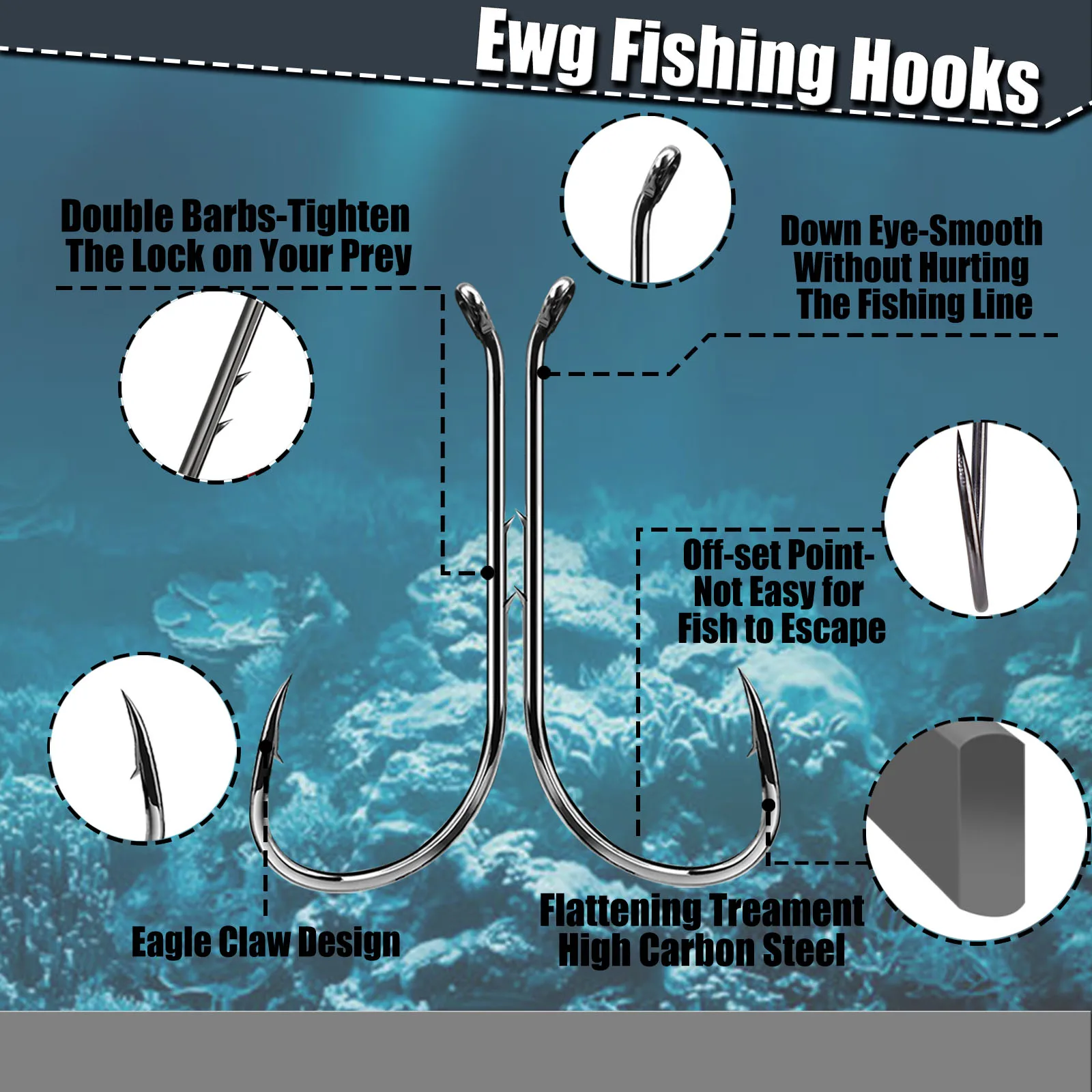 Kit de anzuelo Baitholder de 9KM, 250 Uds., anzuelo de pesca de vástago largo con doble púas, anzuelo compensado, ojo hacia abajo para cebo vivo suave, pesca en agua salada - imagen 3