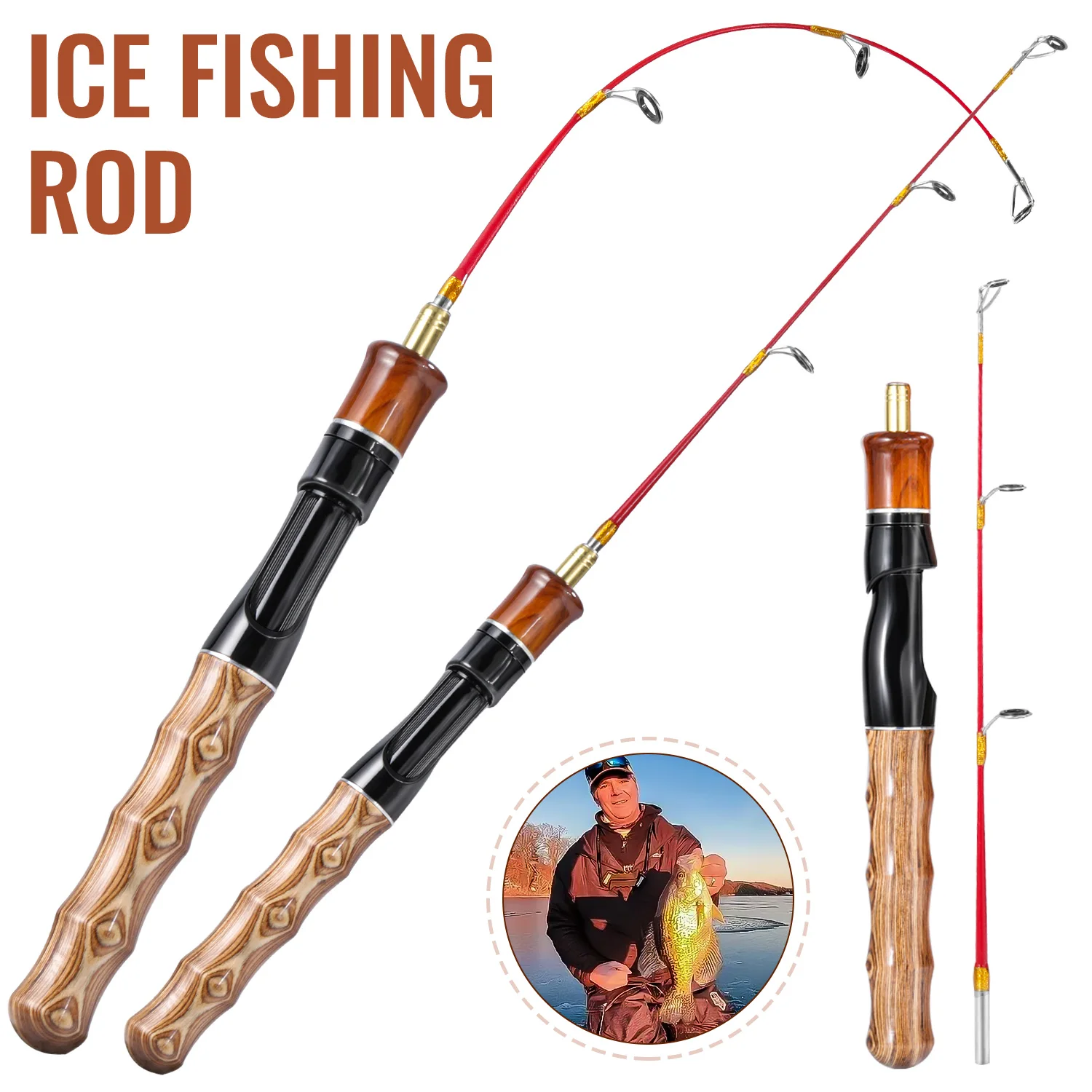 Caña de Pesca en Hielo Sougayilang – 2 secciones con mango de madera