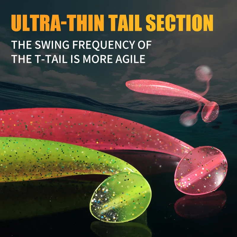 2020 nuevos señuelos blandos supercontinentes cebos señuelo de pesca Leurre Shad cebo de silicona de doble Color cola en T - imagen 4