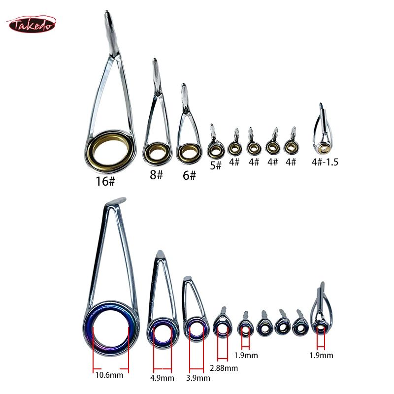 TAKEDO TN28 9 unids/caja guías de caña de pescar de acero inoxidable dos patas serie K marco fuerte guías de caña de pescar luz giratoria - imagen 2