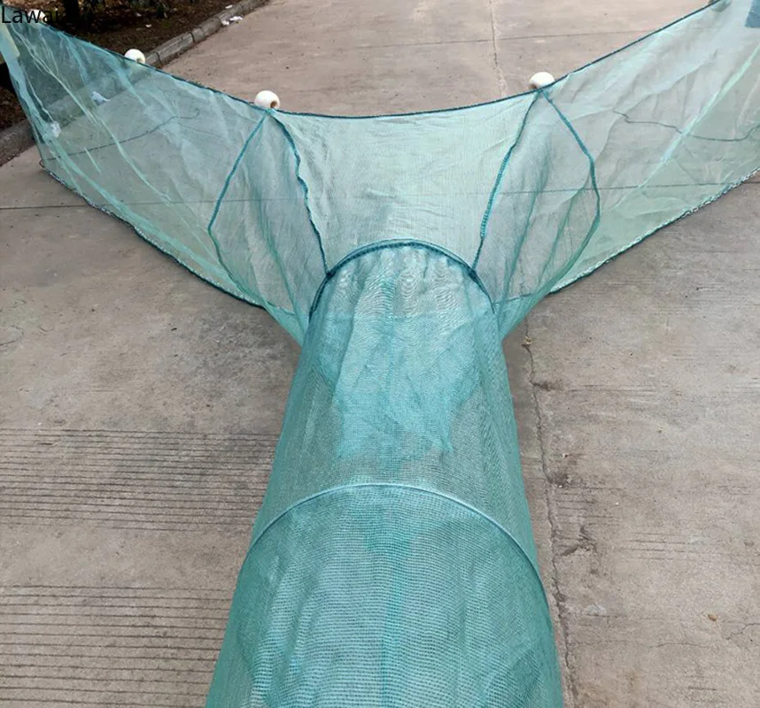 Lawaia-jaula de Camarón con cadena de hierro, trampa de pesca, red plegable, flotador de espuma, malla pequeña, 2M/3M, nuevos accesorios de pesca - imagen 4