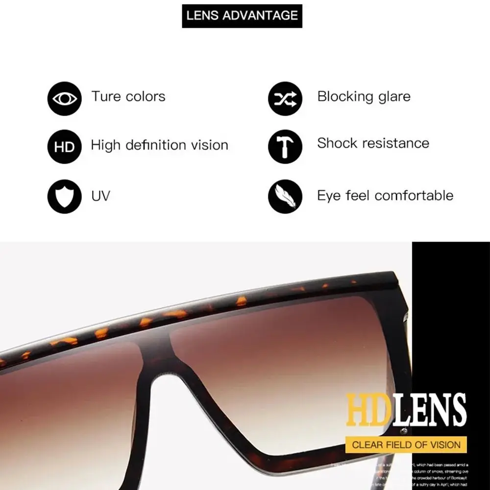 Gafas de sol de gran tamaño y modernas, protección UV400 de una pieza, gafas de sol con montura grande y parte superior plana para mujeres y hombres - imagen 3