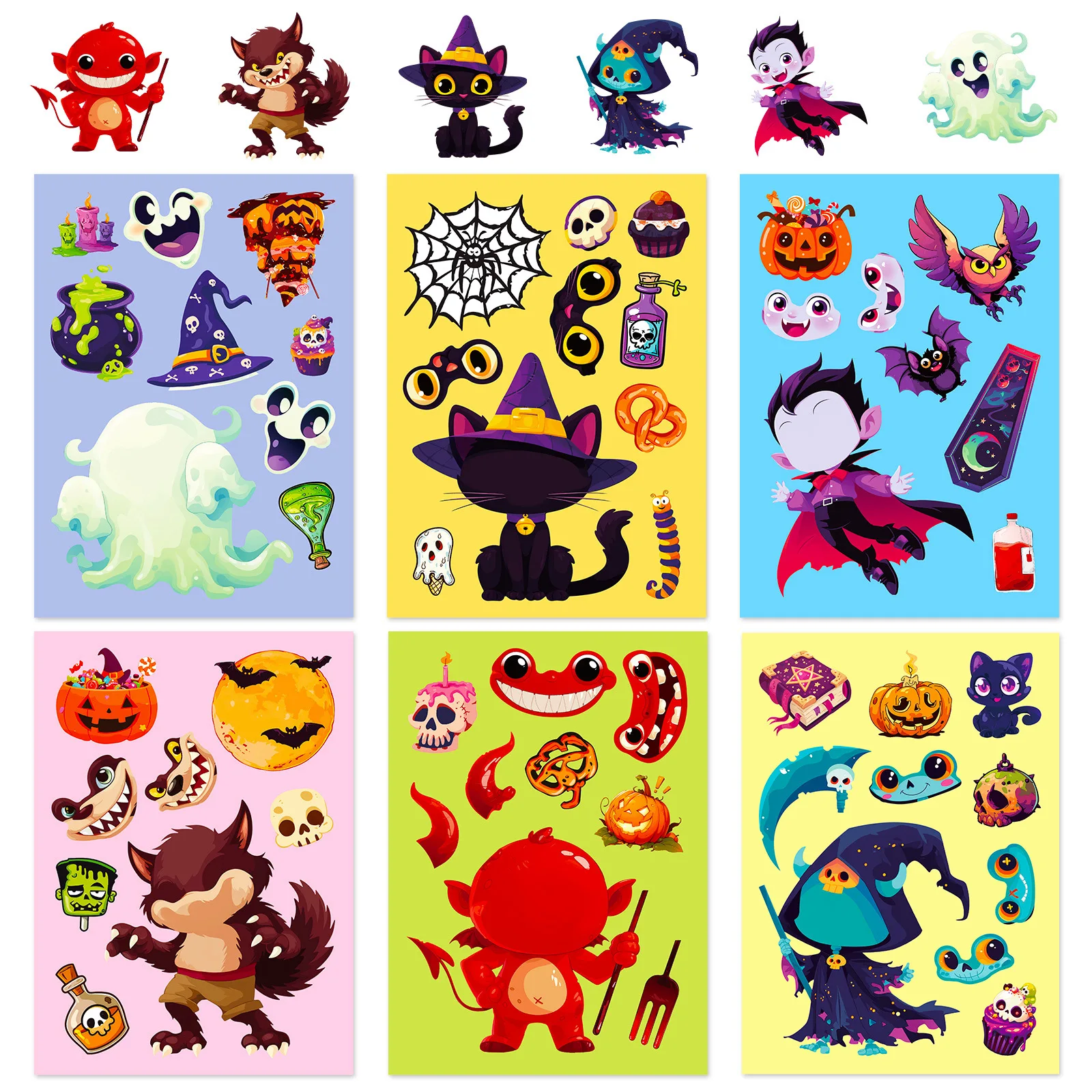 Pegatinas rompecabezas Halloween – Gato negro y vampiro para niños