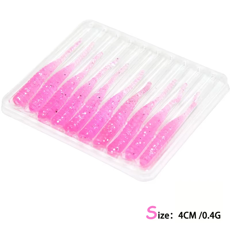 TAKEDO 10 unids/bolsa 4CM 0,4G Señuelos de Pesca luminosos TPR Mini señuelo suave aguja cola gusano señuelos blandos Lucio