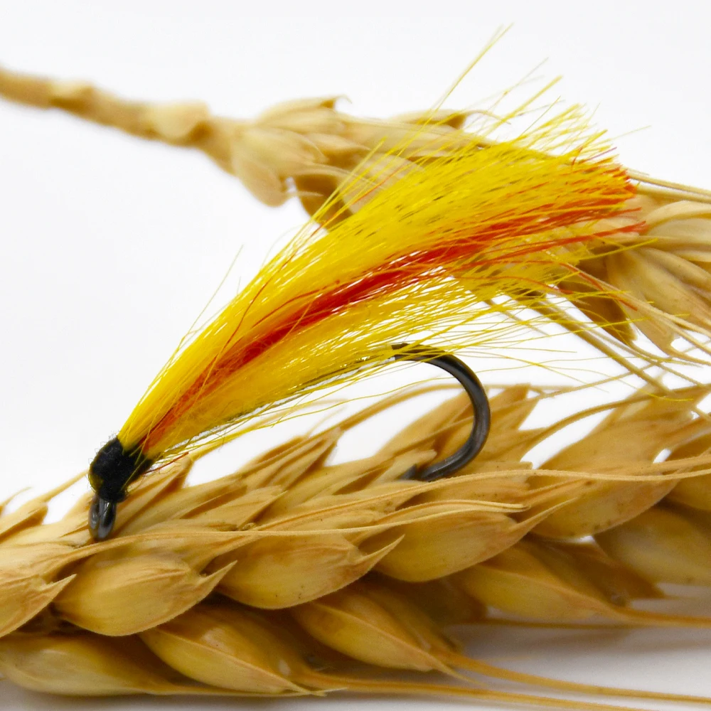 MNFT 10PCS 6 #   Señuelo de pesca con mosca de mimbre, serpentina naranja y amarilla, juego de cebo falso Artificial de alta calidad, accesorios - imagen 5