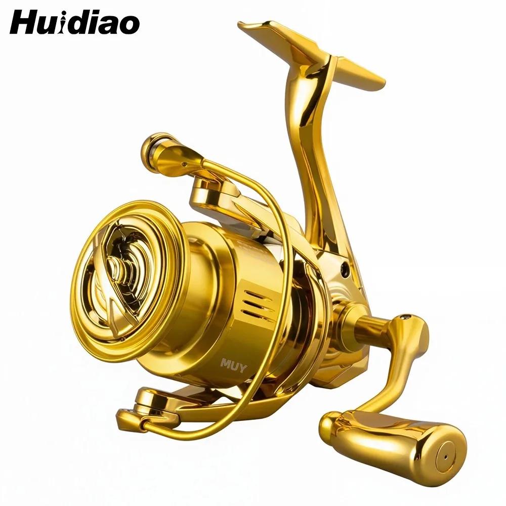 Huidiao carrete giratorio dorado 2500/3000 carrete de pesca con señuelo impermeable 6 + 1 mango de Metal con tornillo BB blindado para agua dulce y salada