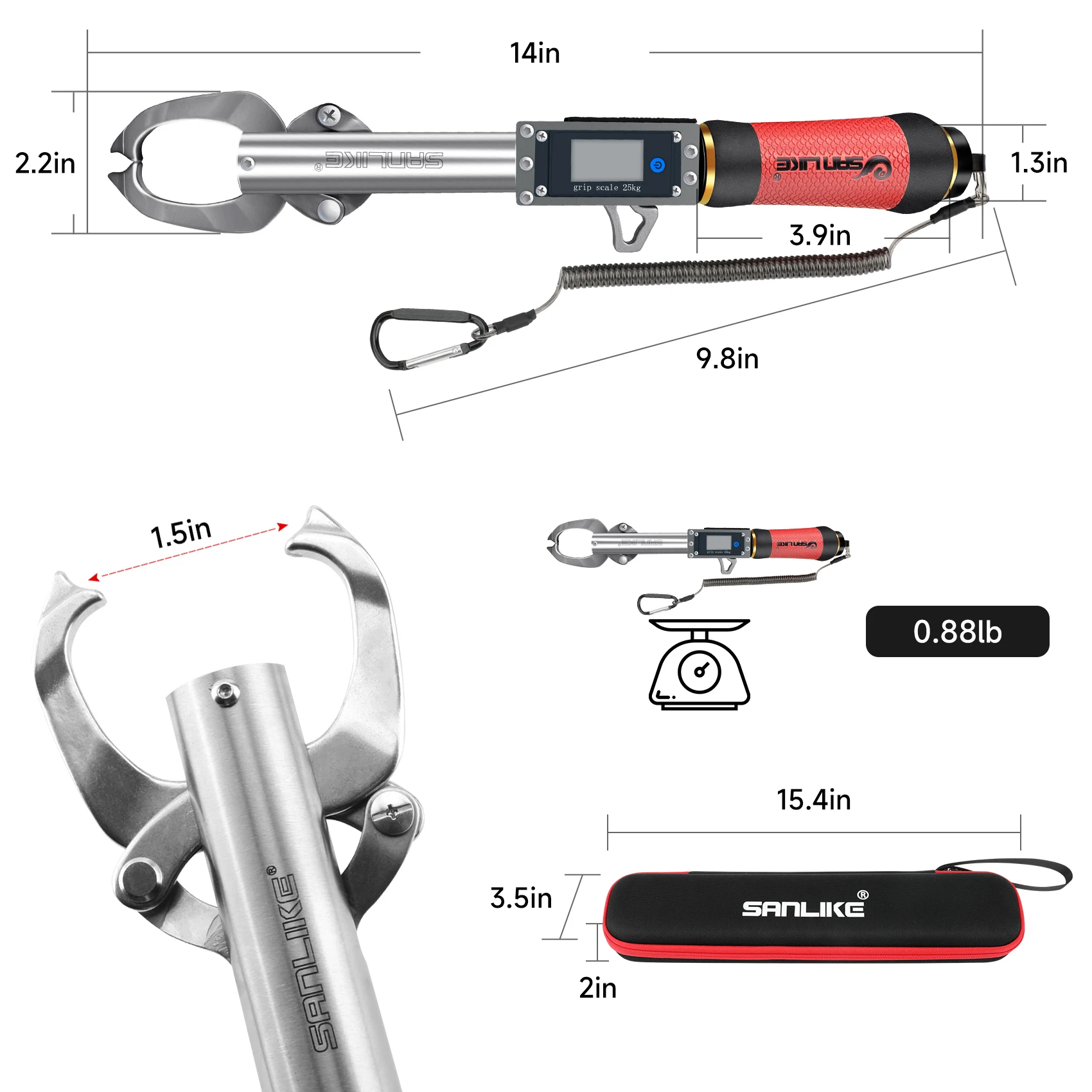 SANKILE-controlador de agarre de labios de pescado con báscula Digital, pinza de pesca roja inoxidable, Clip Grabber, accesorios de herramientas de pesca - imagen 5