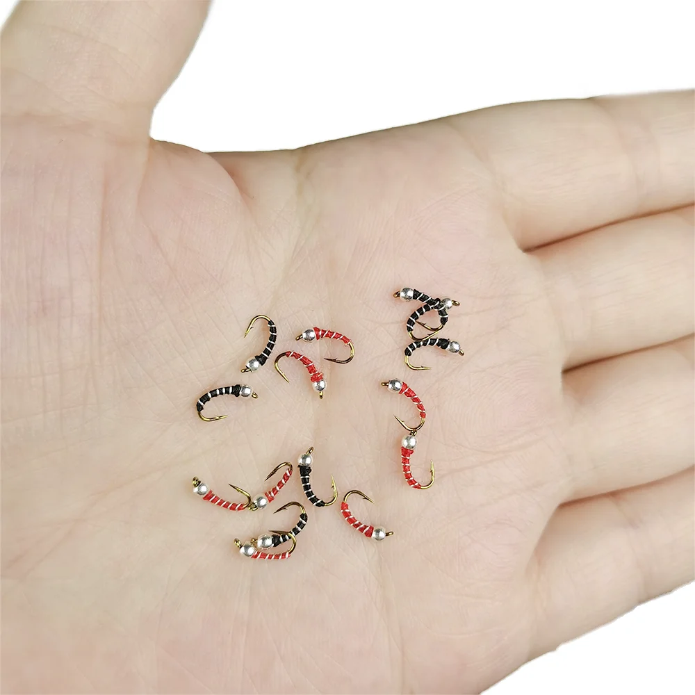 Wifreo 10 piezas Zebra Midge Ninfa Fly Emergers Mosca atado gancho # 18 moscas de pesca con mosca húmeda trucha Bluegill Panfish cebos de señuelo de pesca - imagen 5