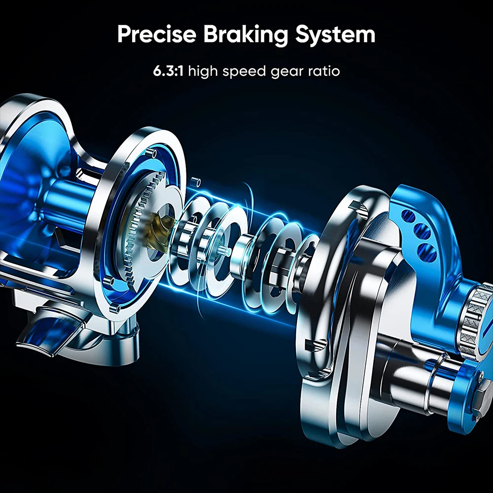 6.3:1 /4.9:1 Slow Pitch Jigging Reel Aluminum CNC Machined High Retrieve Max Drag 35KG 9BB+2RB Grouper Sea Fishing Jigs Reel500 - imagen 5