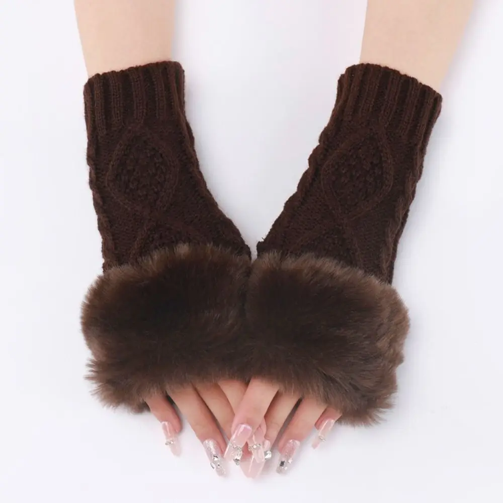 Manoplas elásticas gruesas y cálidas sin dedos, guantes giratorios para mujer, guantes sin dedos, guantes largos de punto, manopla larga - imagen 3