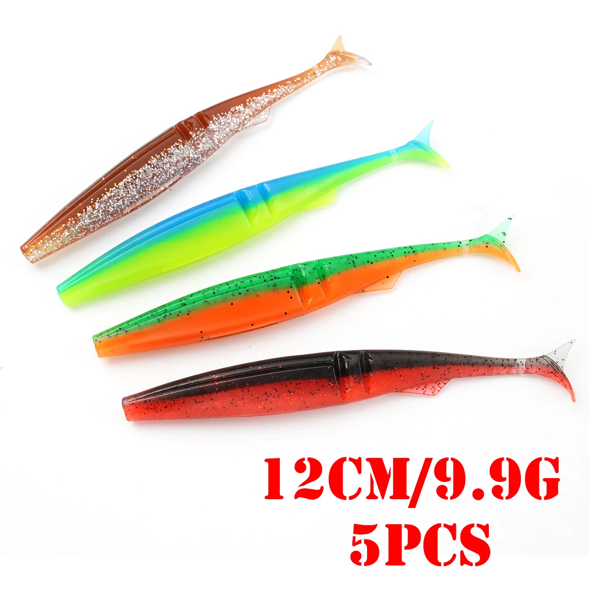 5 uds/pkt señuelo suave de pesca 120mm 9,9g cebo de cola en T de plástico gusano Artificial Swimbait - imagen 3