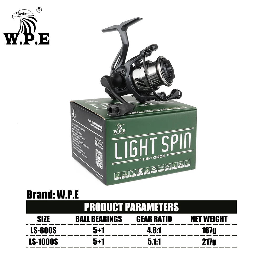W.P.E LS-carrete de pesca giratorio 800S/1000S, carrete de cuerpo ligero, 5 + 1, rodamientos de bolas 4,8: 1/5, 1:1, relación de engranaje, carrete de línea de Metal - imagen 5