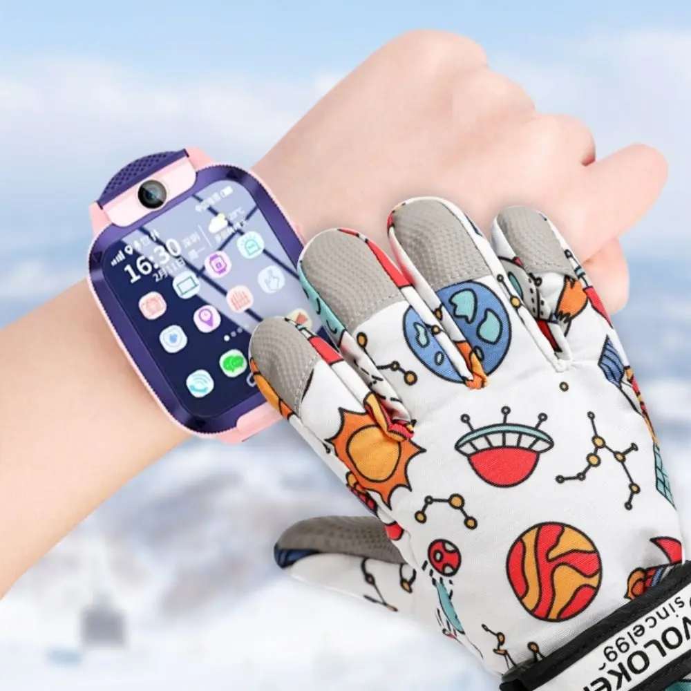 1 par de guantes de esquí para niños con dedos completos, guantes cálidos de lana ajustables para nieve para niños, guantes cálidos de invierno impermeables con pantalla táctil - imagen 4