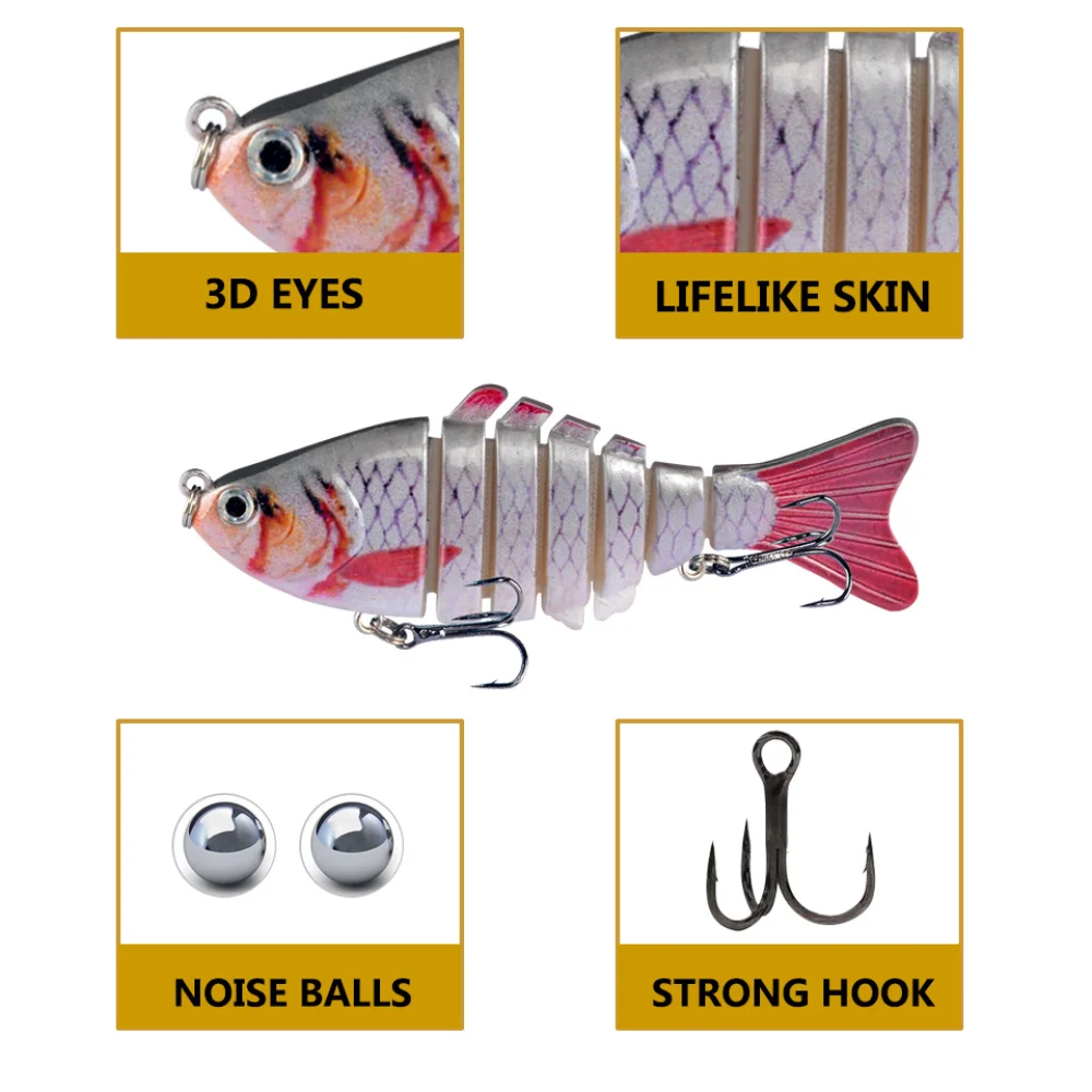 WHYY señuelo de pesca Wobbler realista, 7 segmentos, Swimbait Crankbait, cebo duro lento, 10cm, 15G, Isca, señuelos artificiales, aparejos de pesca de carpa - imagen 4