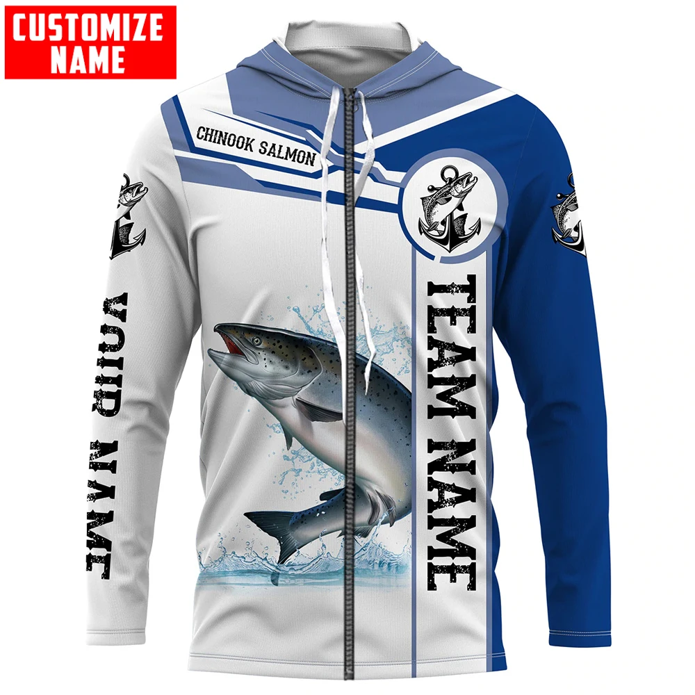 Personalizar nombre y equipo pesca en salmón 3D completamente estampado Sudadera con capucha y sudadera para hombre sudaderas con capucha con cremallera Unisex chándales casuales KJ884 - imagen 3