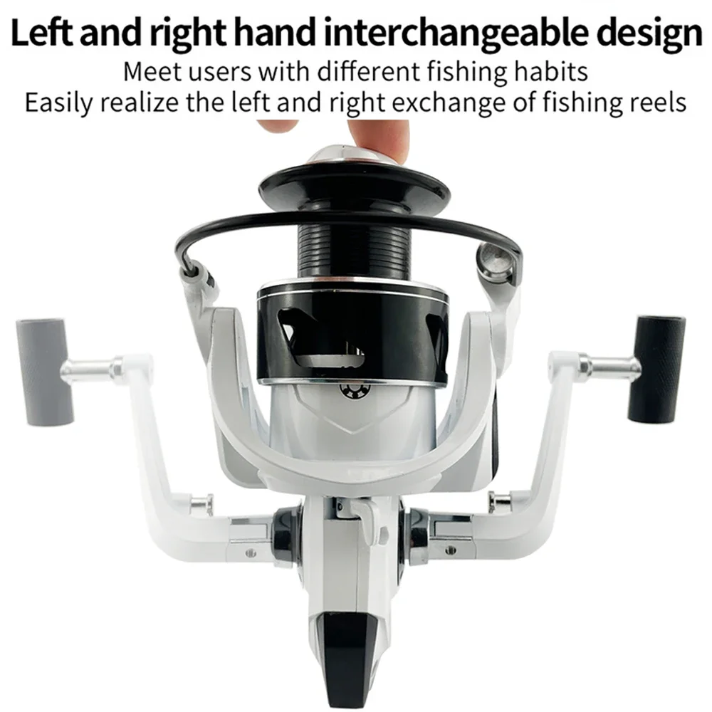 Serie 2000-7000 carrete de pesca de Metal, relación de engranaje 5,2: 1, alta calidad, resistencia máxima: alrededor de 10kg, brazos basculantes intercambiables - imagen 4
