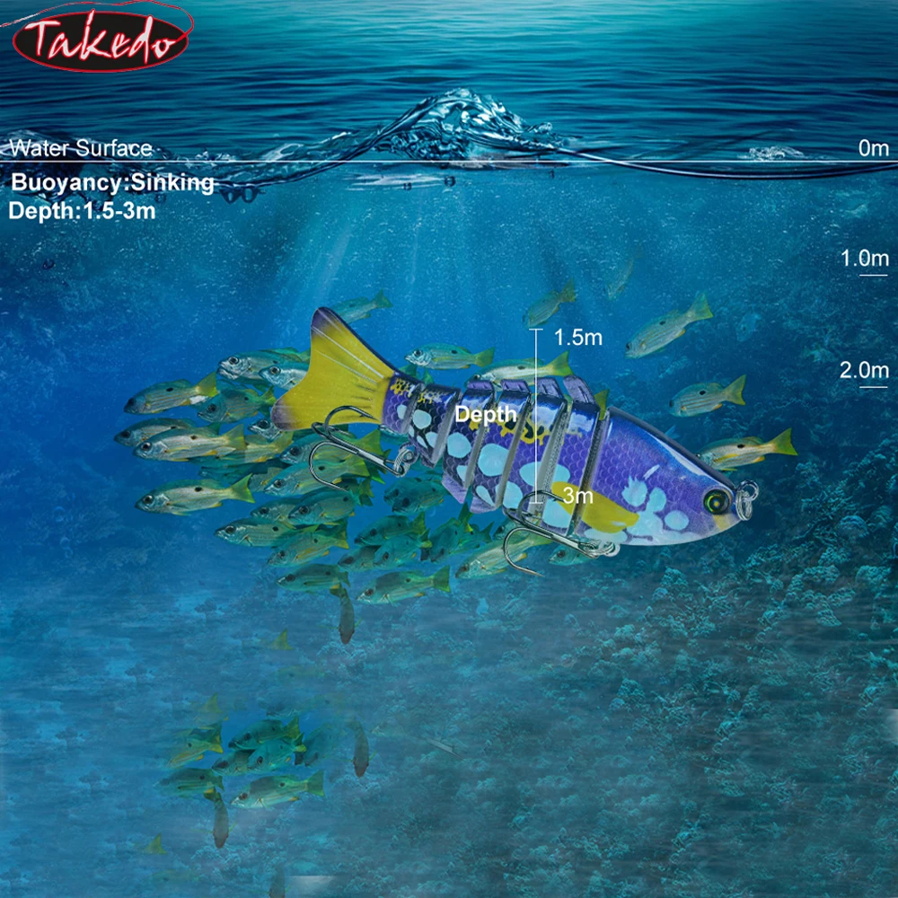 TAKEDO 10CM 15,5G Swimbait multiarticulado 7 segmentos Señuelos de pesca de mar con 6 #   Cebos biomiméticos realistas Wobber con anzuelo triple HS001 - imagen 3