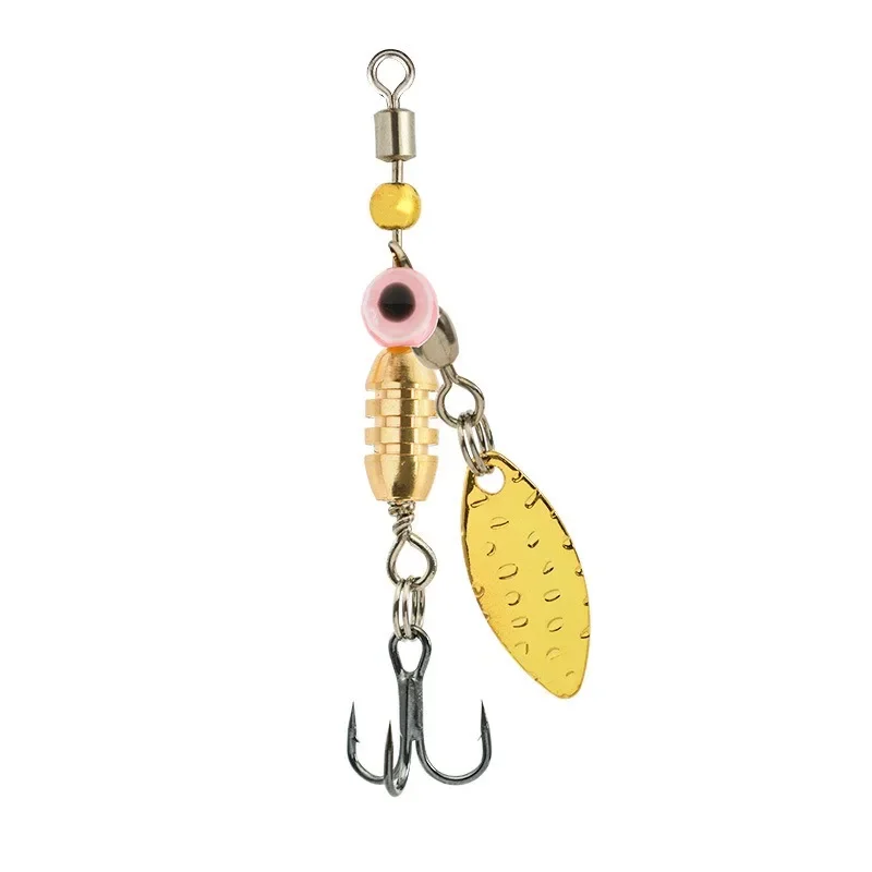 MUKUN 1 unids/lote señuelo de Pesca giratorio 3,5g/5g cuchara lentejuelas cebo duro de Metal Wobblers Pesca de lubina con anzuelos de plumas - imagen 4