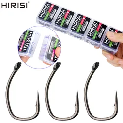 Hirisi 50 Uds. Anzuelos de pesca de carpa recubiertos de PTFE con ojo Micro púas de acero alto en carbono 8029 accesorios de pesca caja empalmable