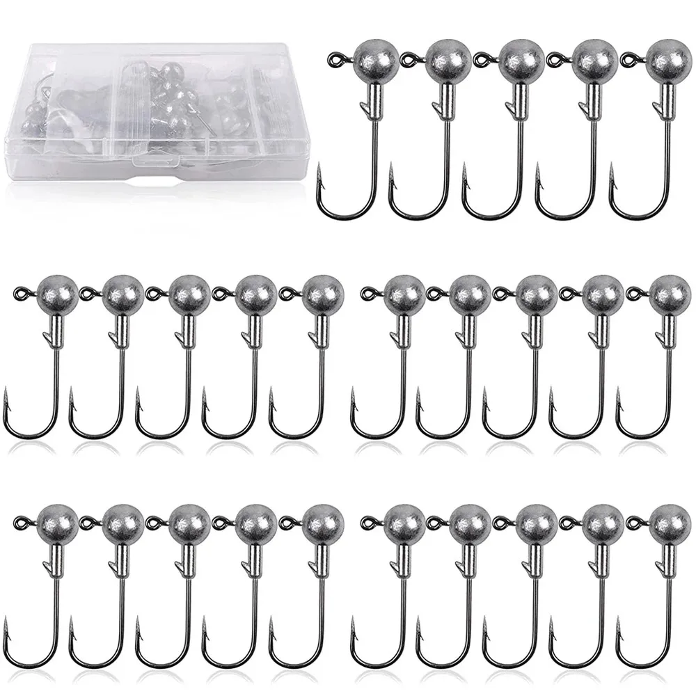 25 uds anzuelos con cabeza de plantilla de manivela, anzuelos de pesca con cabeza de bola redonda, cabezales de plantilla sin pintar para lubina, tipo tipo de pez, plantillas de pesca con ojo de pez