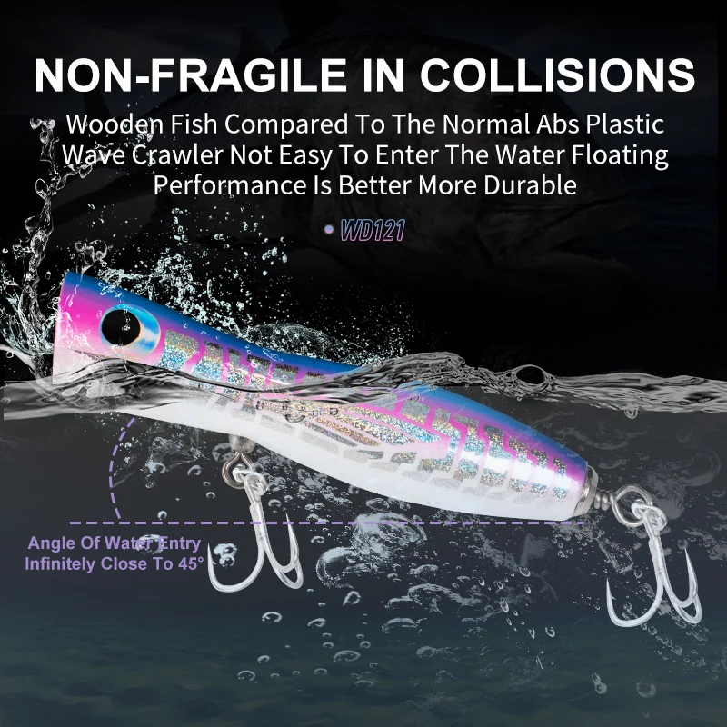 OBSESSION WD121 35g 135mm señuelo Popper de madera barco de aguas profundas cebo de curricán Wobblers de agua salada Pesca GT señuelos Popper de madera - imagen 5
