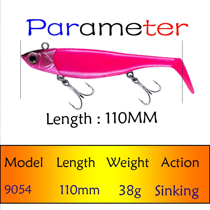 Testar-señuelo de pesca de fundición larga, Wobbler Isca Artificial de alta frecuencia, cabeza de Metal, cebo blando, cola en T para lubina, 110mm, 38g - imagen 2